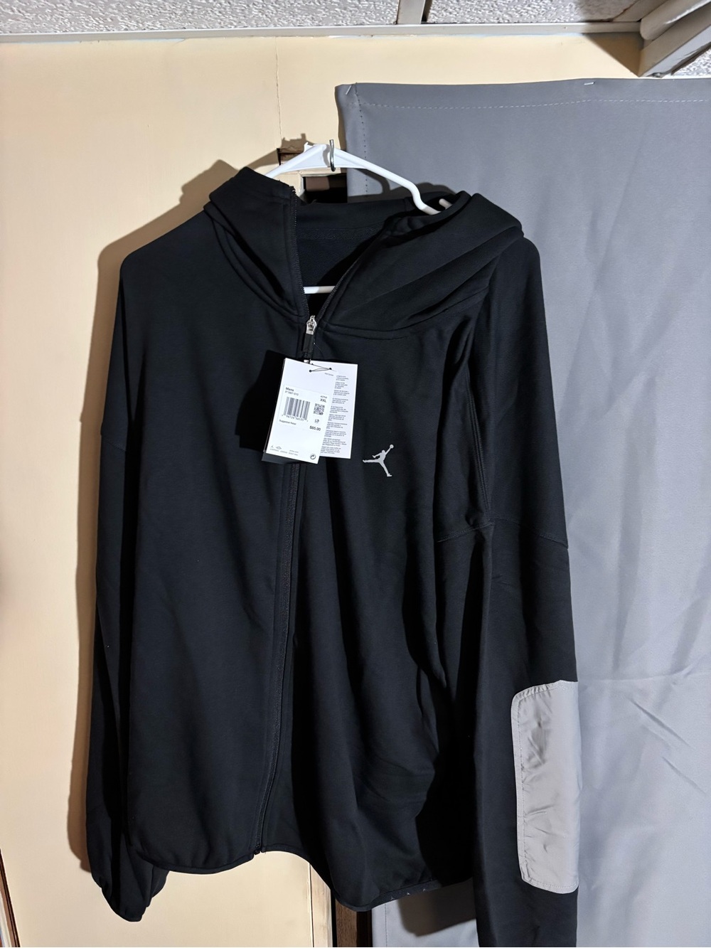 Jordan Men's Black Hooded Zip Jacket with Reflective Elbow Panel